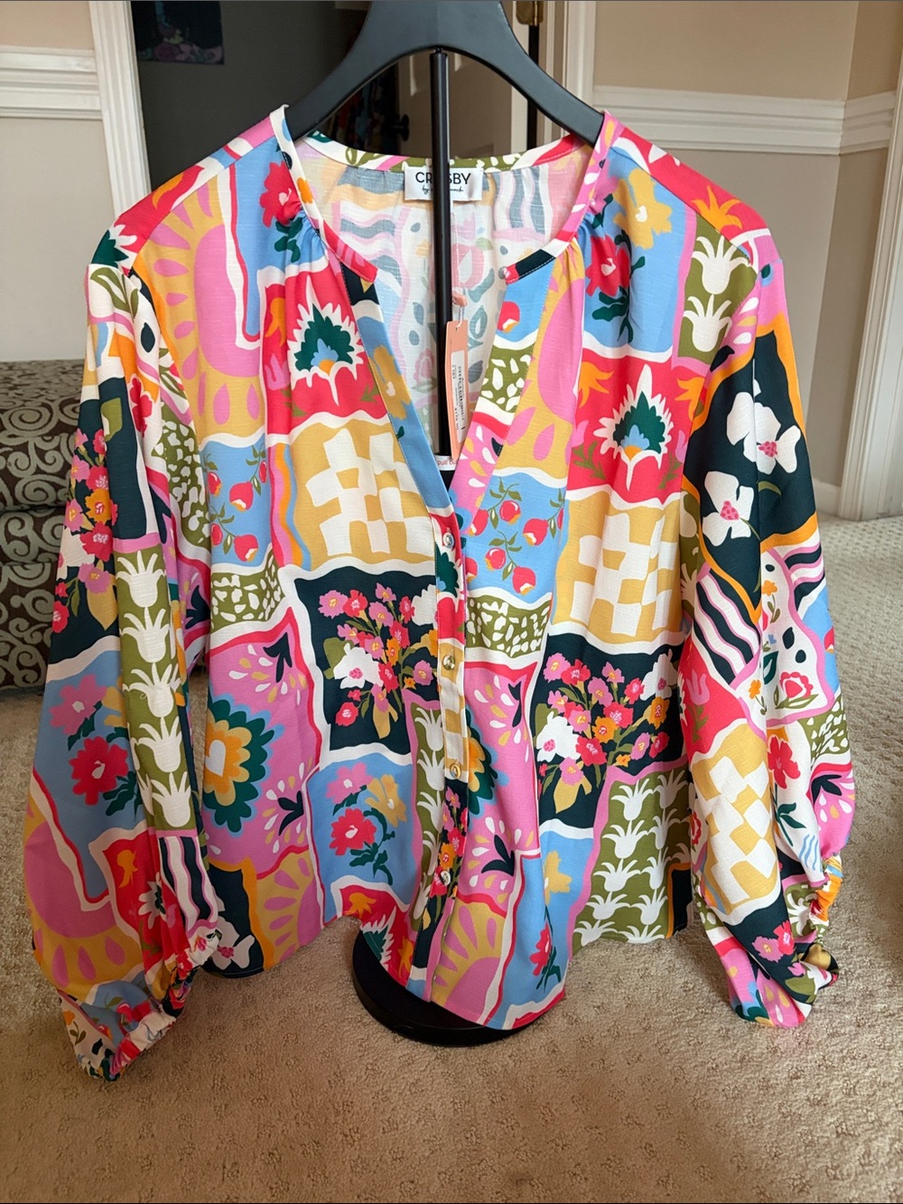 CROSBY by Mollie Burch Multicolor Patchwork Floral Blouse